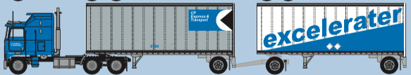 Trainworx N Kenworth K100/ two trailer pup set CP Express & Transport